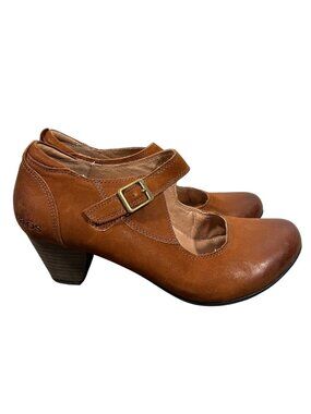 Taos Mary Jane Heels Leather Upper Buckle Strap Brown Size 7 US 38 EU